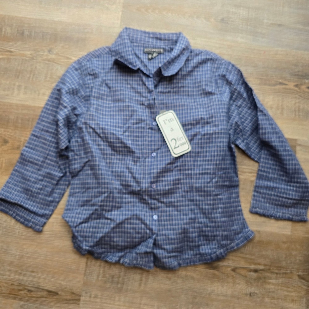 New Deranged Blue Plaid 2-Piece Set Button Down Shirt & Smocked Cami Top Medium